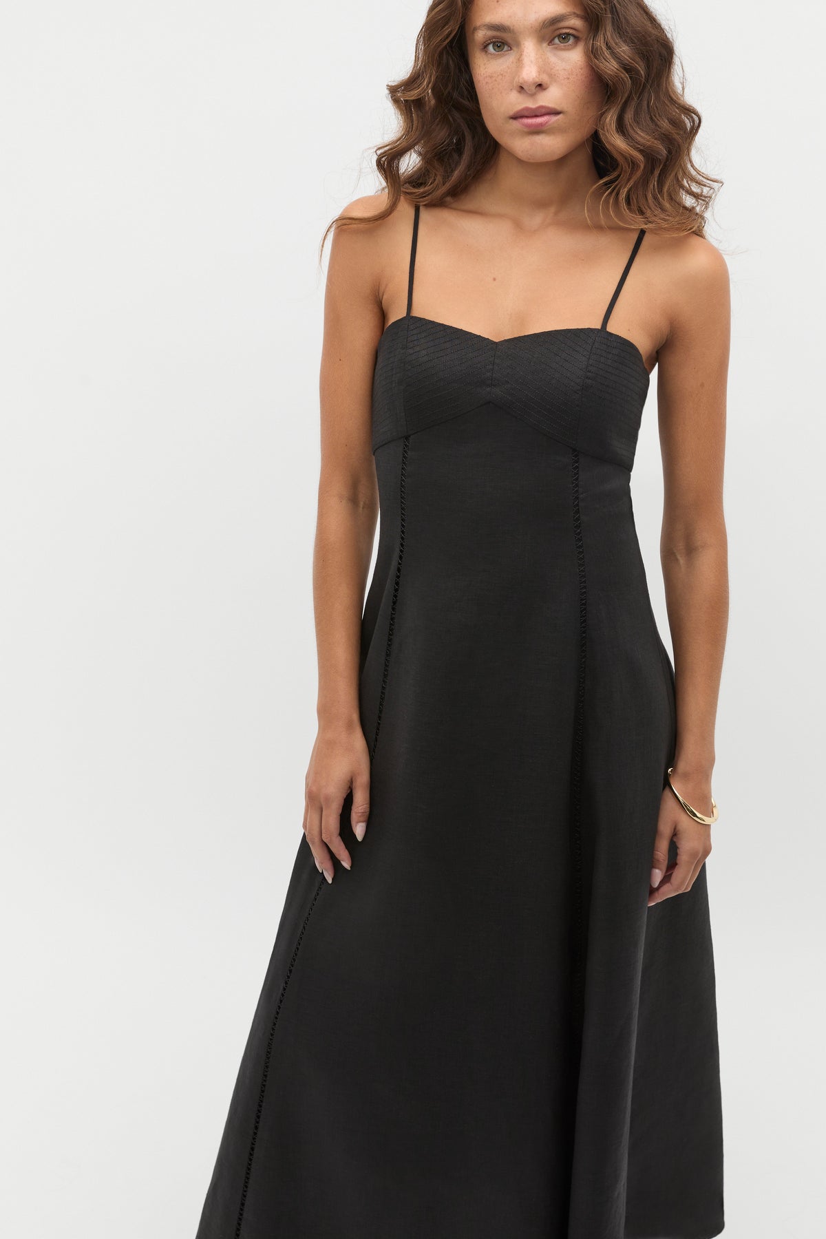 Linen Trim Insert Midi Dress