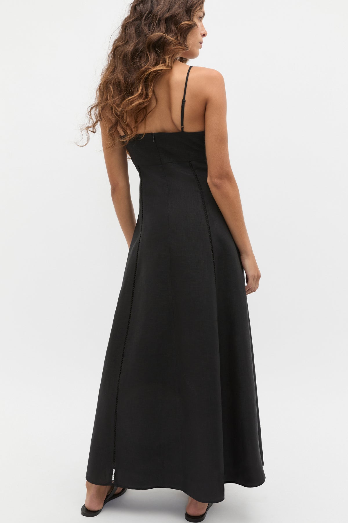 Linen Trim Insert Midi Dress