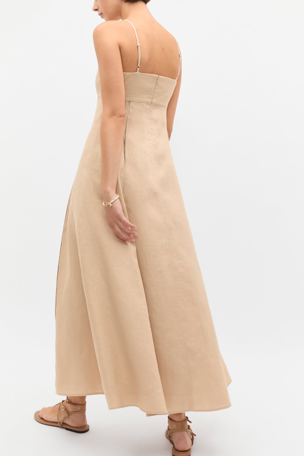 Linen Trim Insert Midi Dress