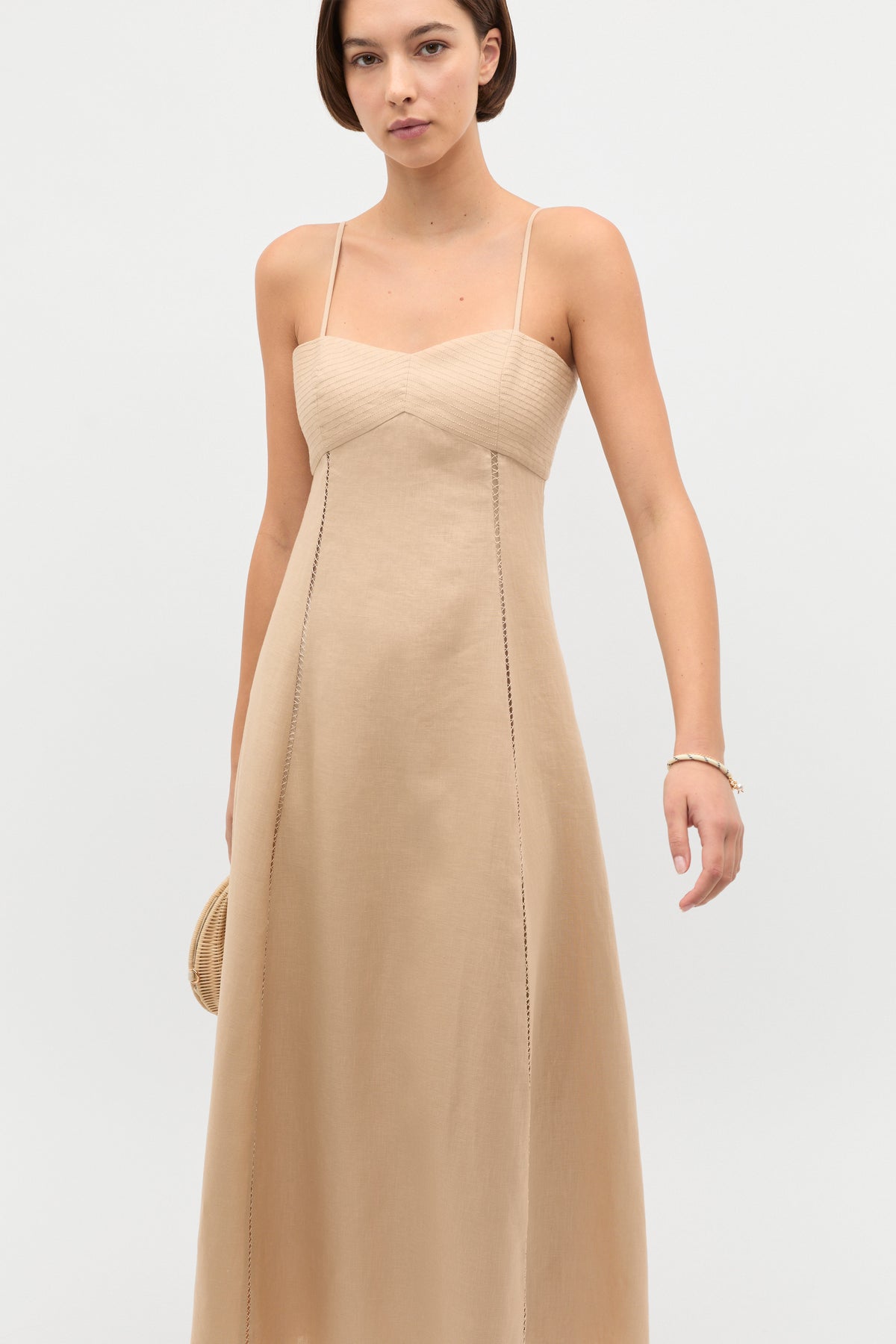 Linen Trim Insert Midi Dress