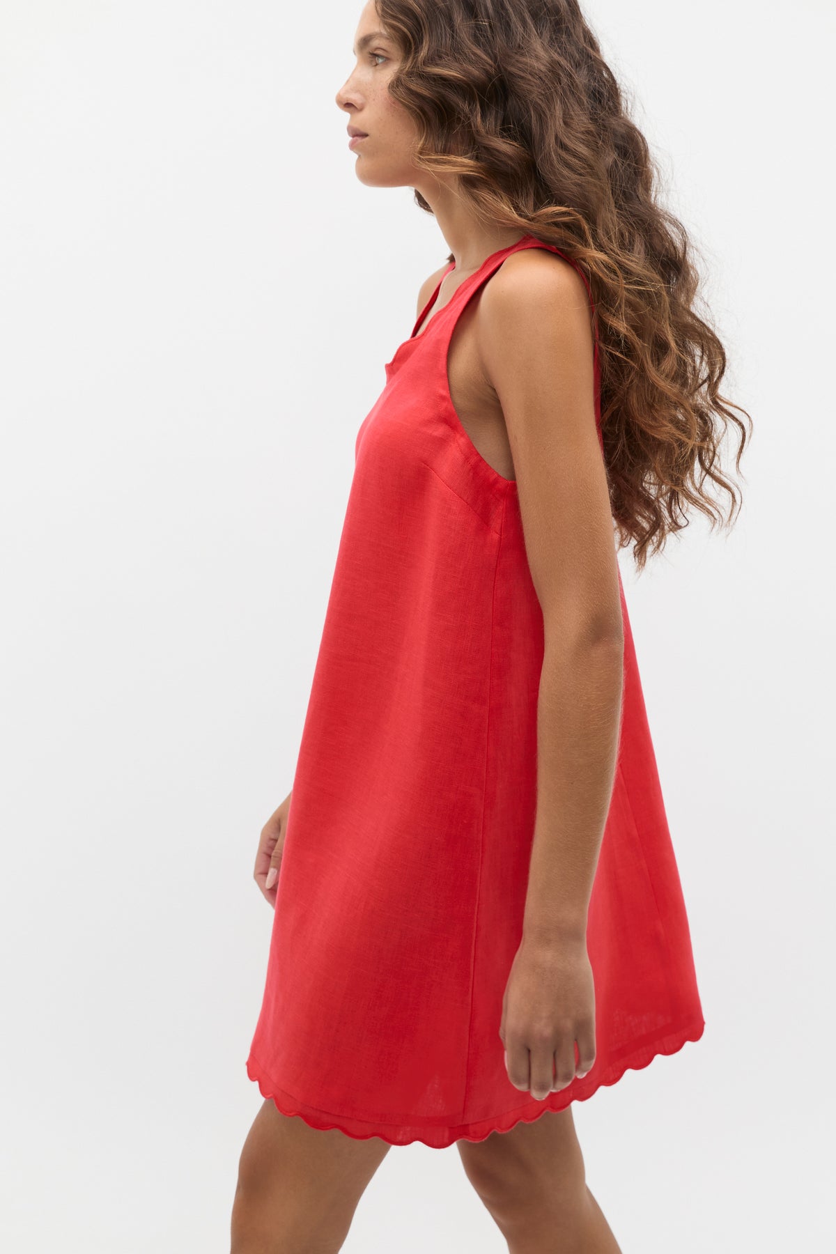 Linen Wave Scallop Sleeveless Dress