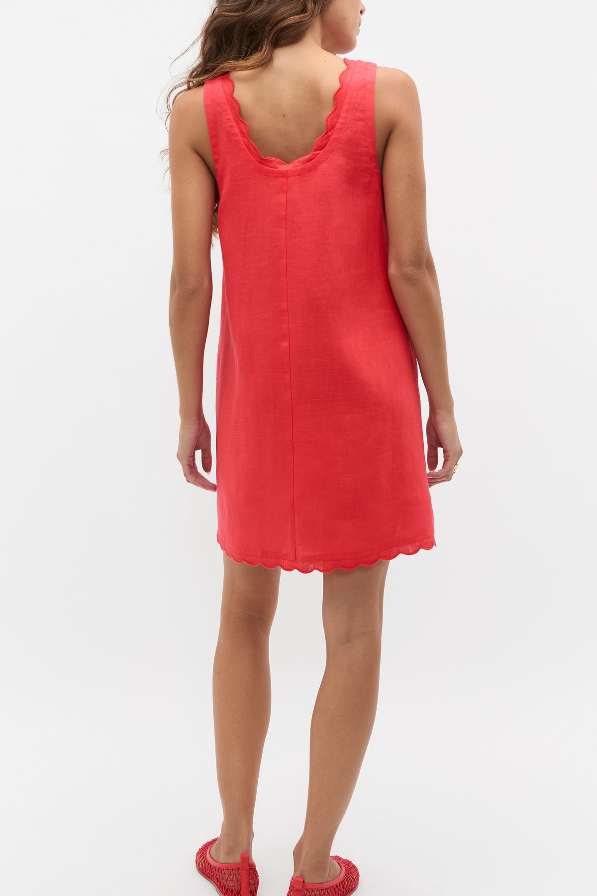 Linen Wave Scallop Sleeveless Dress