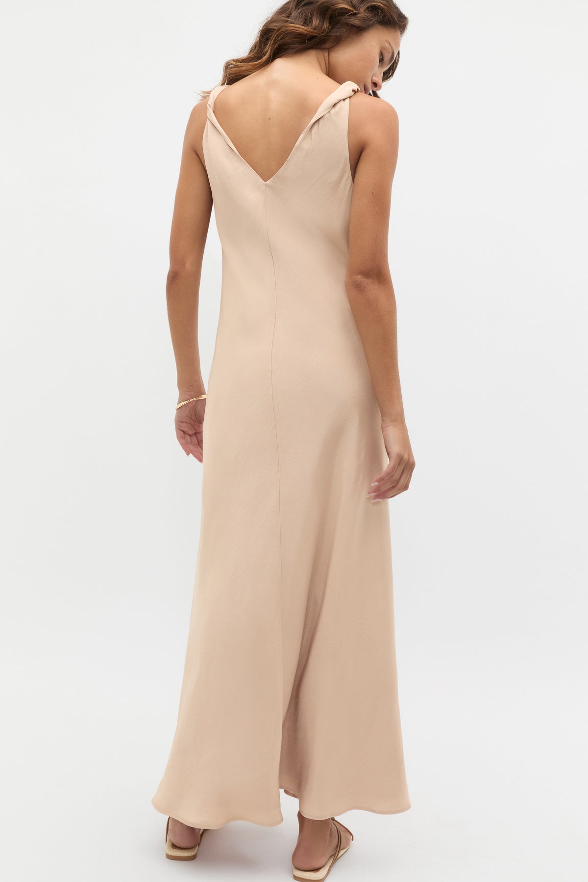 Crinkled Satin Twist Shoulder Dress