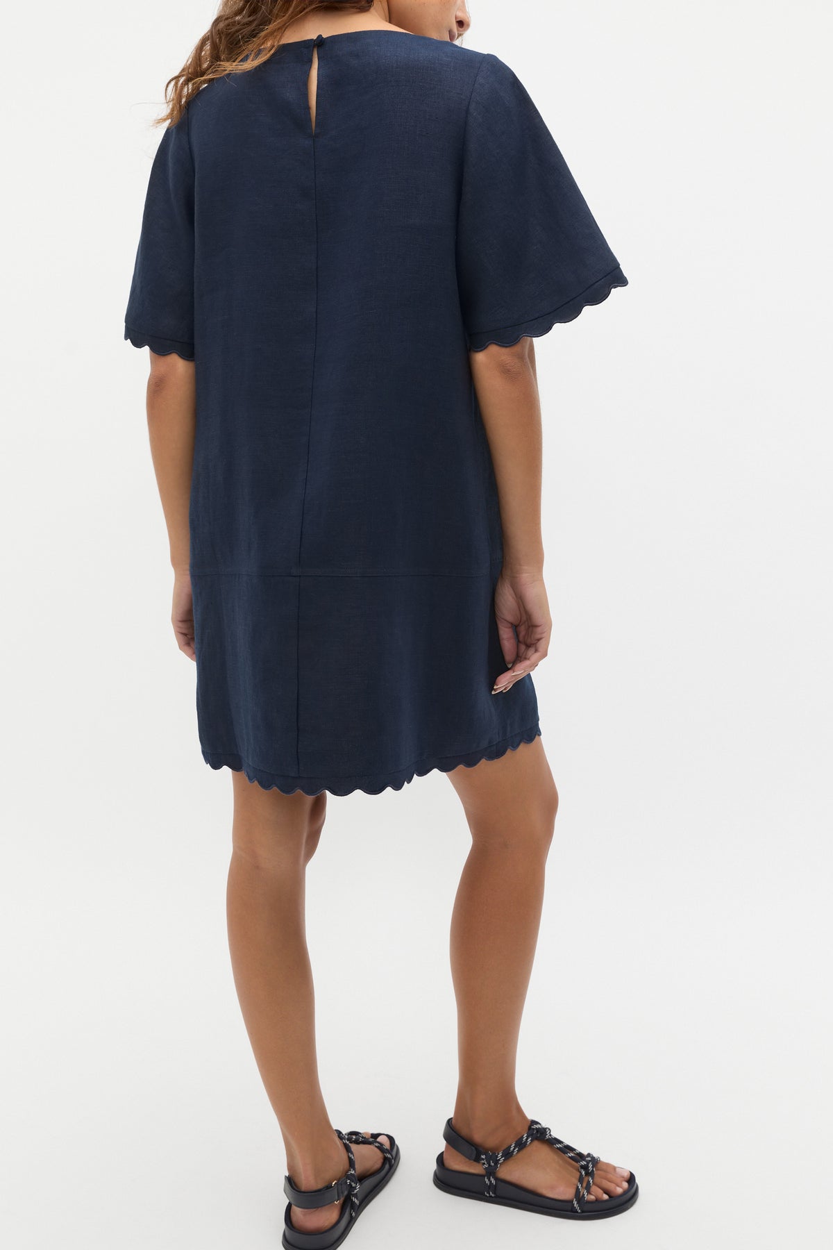 Linen Wave Scallop Mini Dress