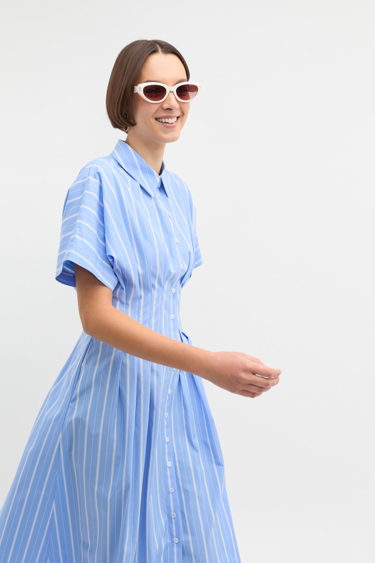 Poplin Variegated Stripe Midi Dress
