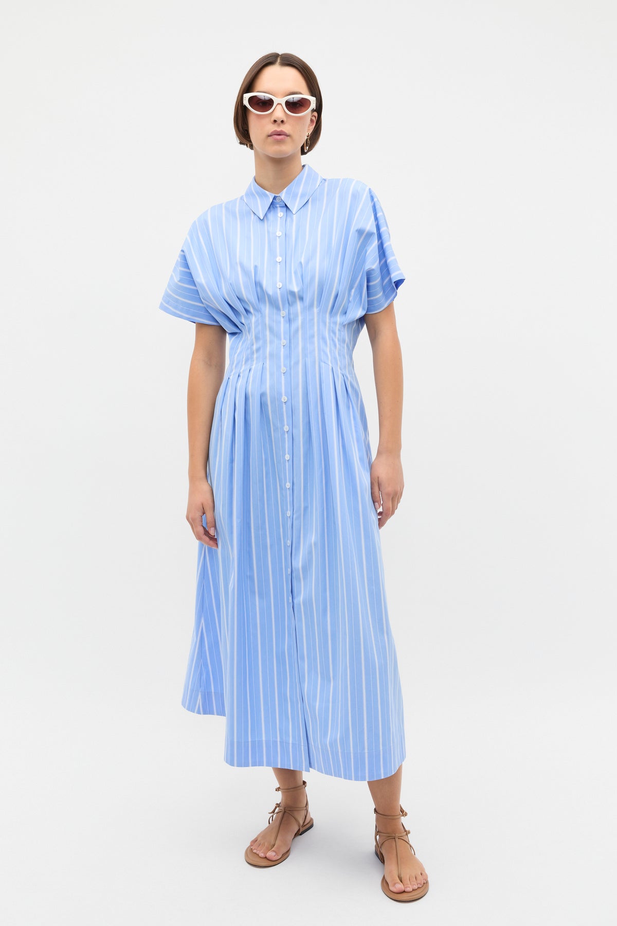 Poplin Variegated Stripe Midi Dress