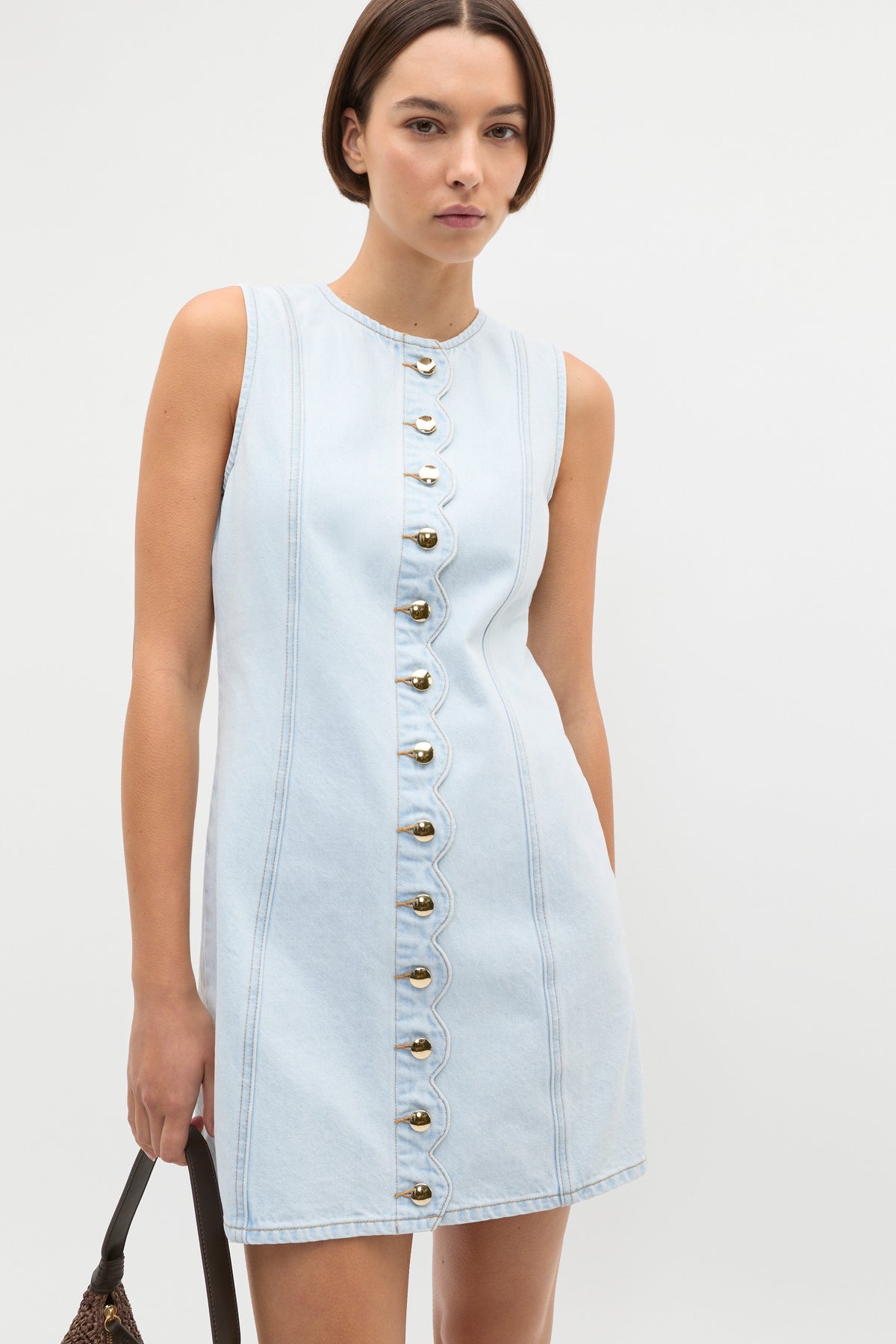 Denim Scallop Mini Dress