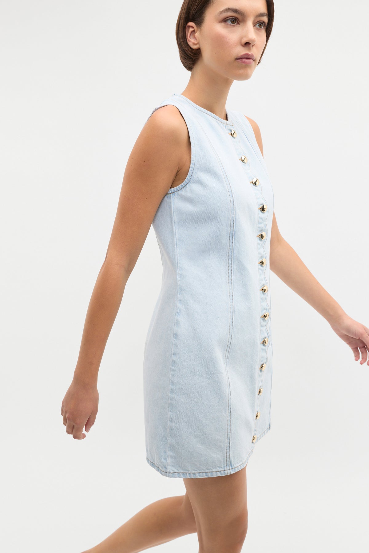 Denim Scallop Mini Dress