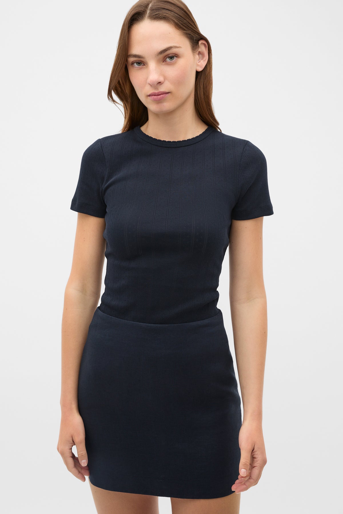 Core Linen Curve Hem Mini Skirt