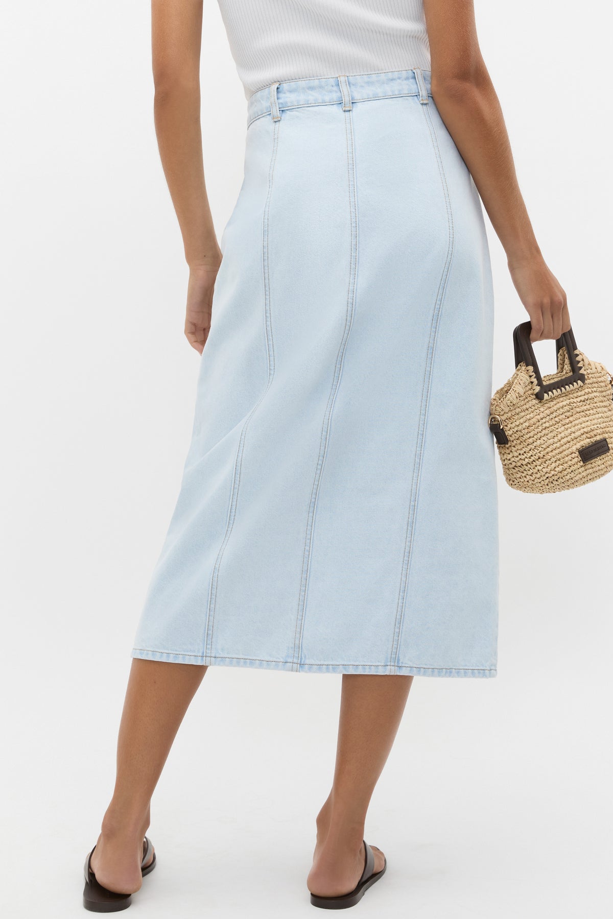 Denim Scallop Midi Skirt