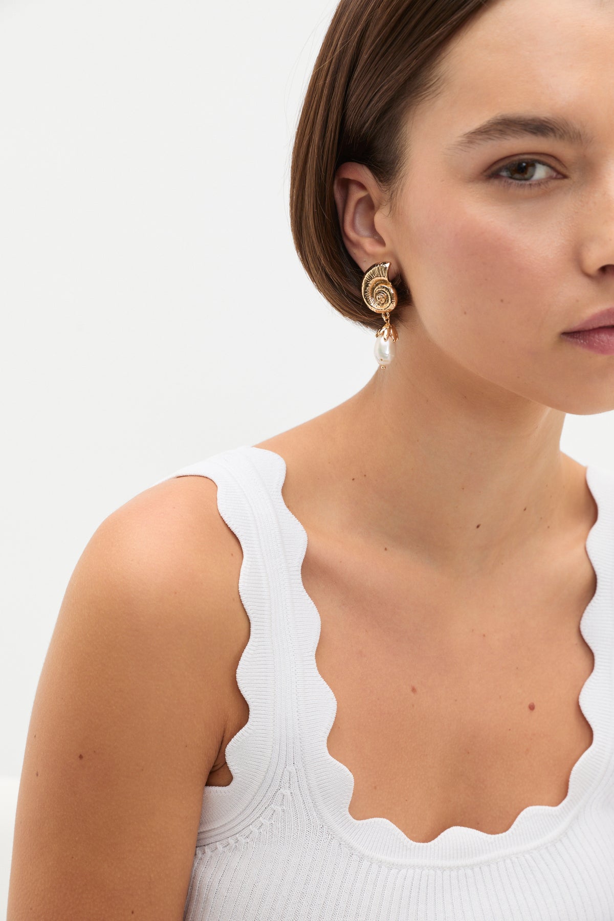 Spiral Shell Pearl Drop Earring