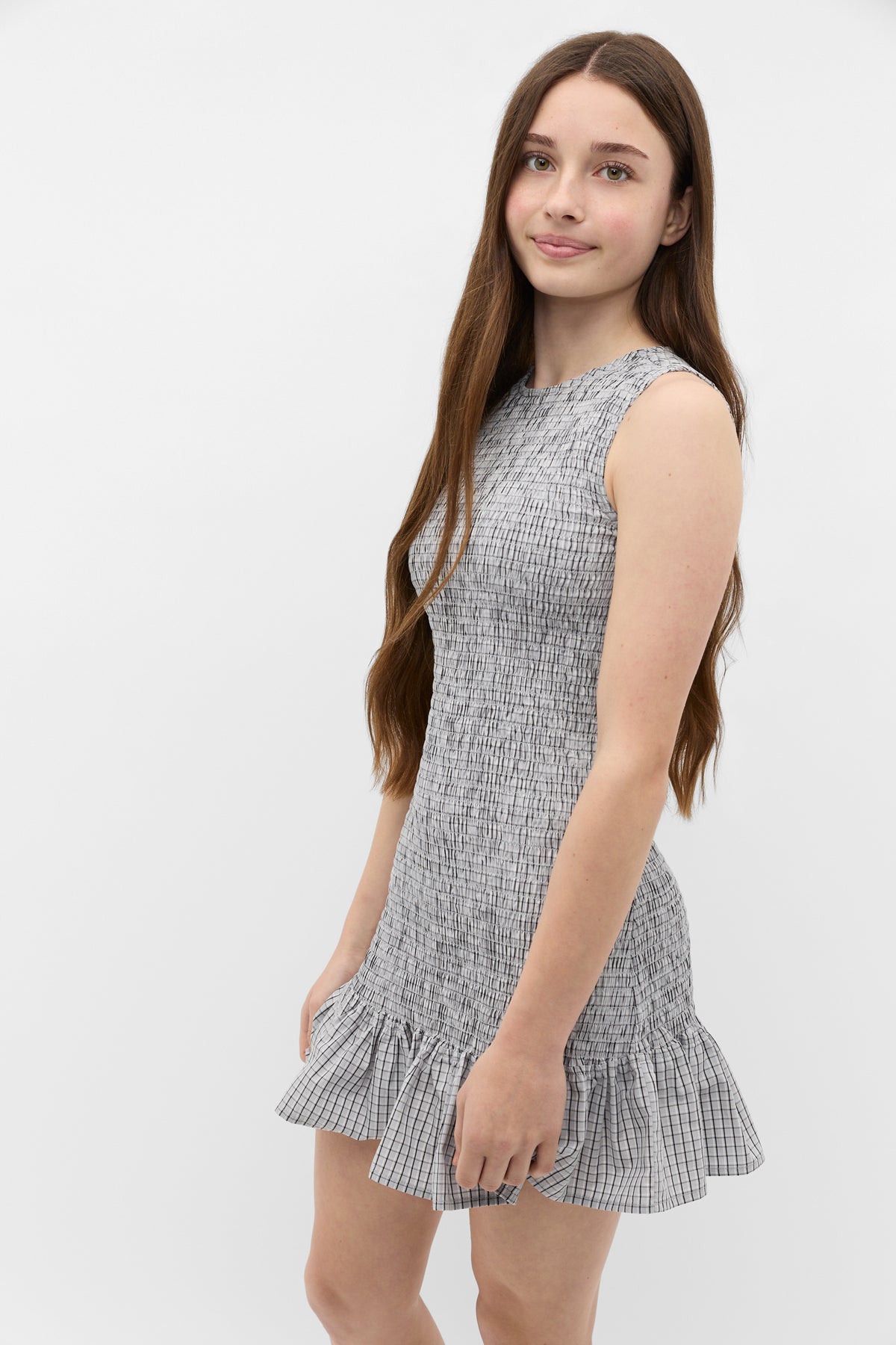 Shirred Check Dress
