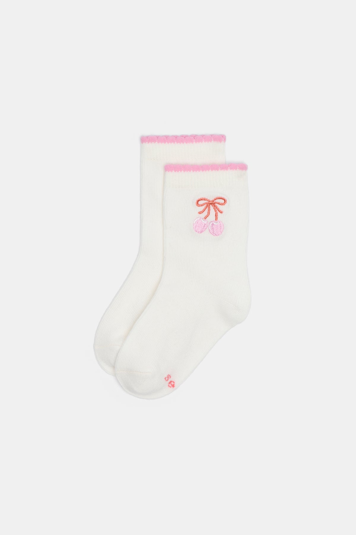 Cherry Bow Embroidered Sock