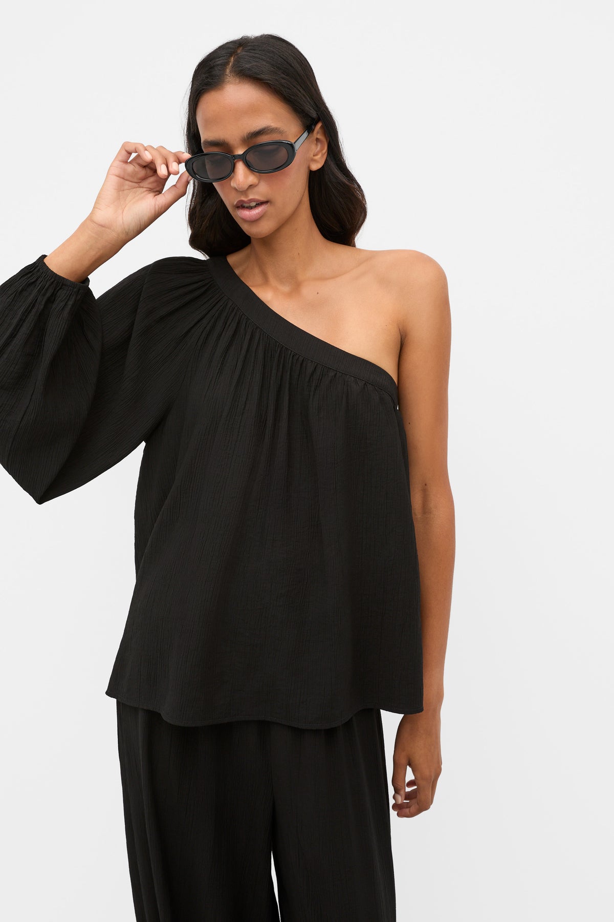 Plisse One Shoulder Top