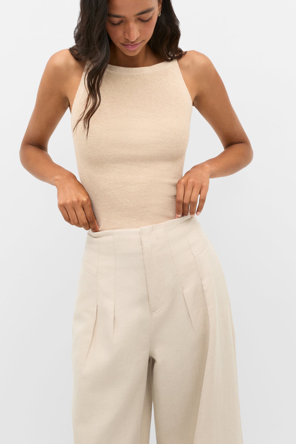Cotton Blend Rib Knit Top