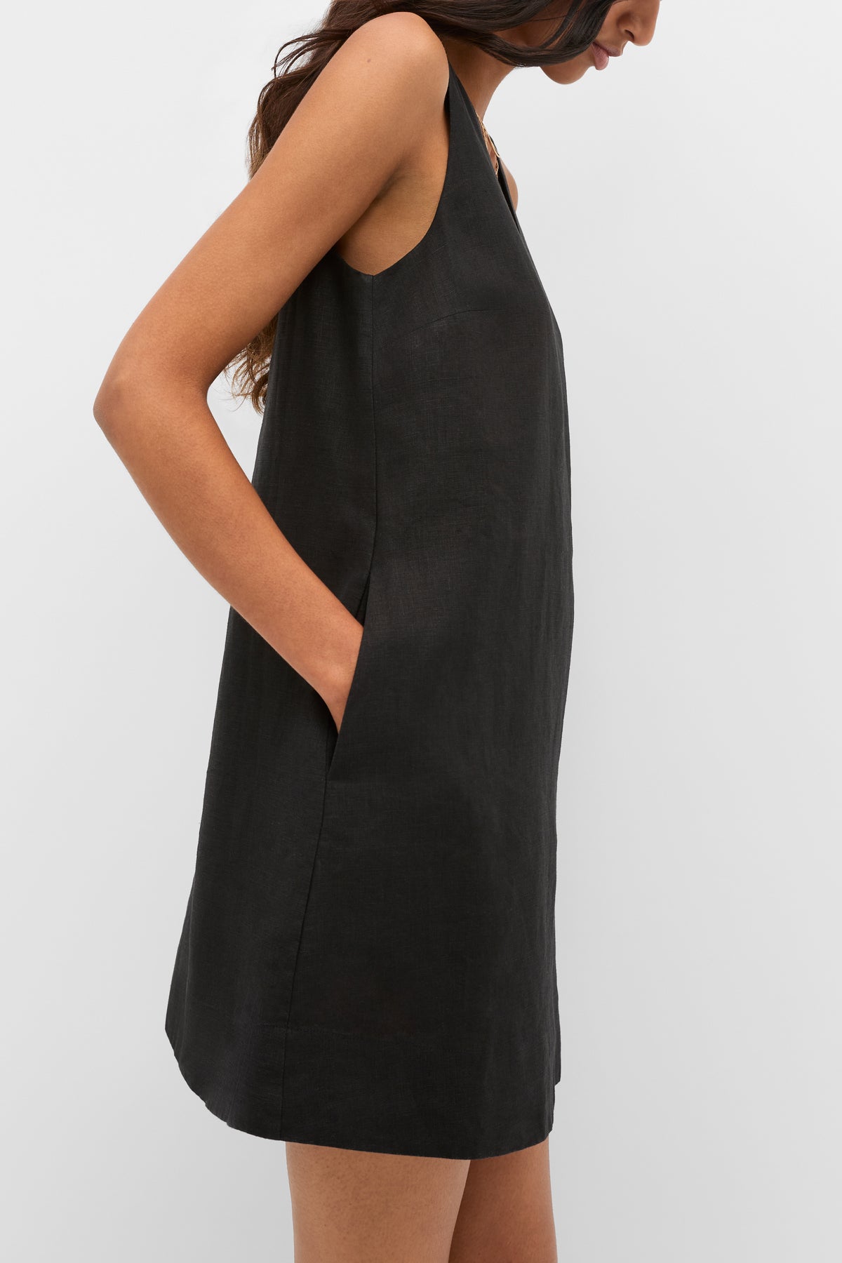 Linen V Neck Mini Dress