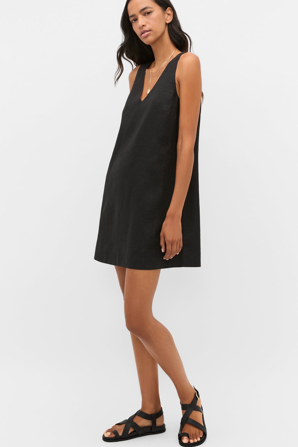 Linen V Neck Mini Dress