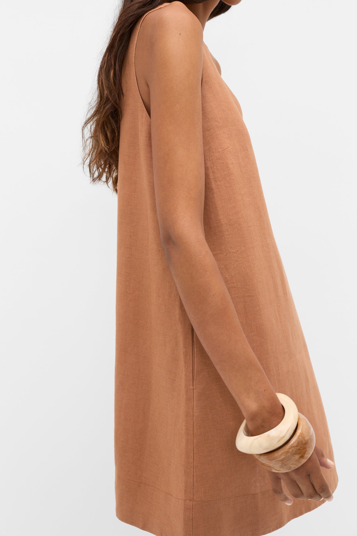 Linen V Neck Mini Dress