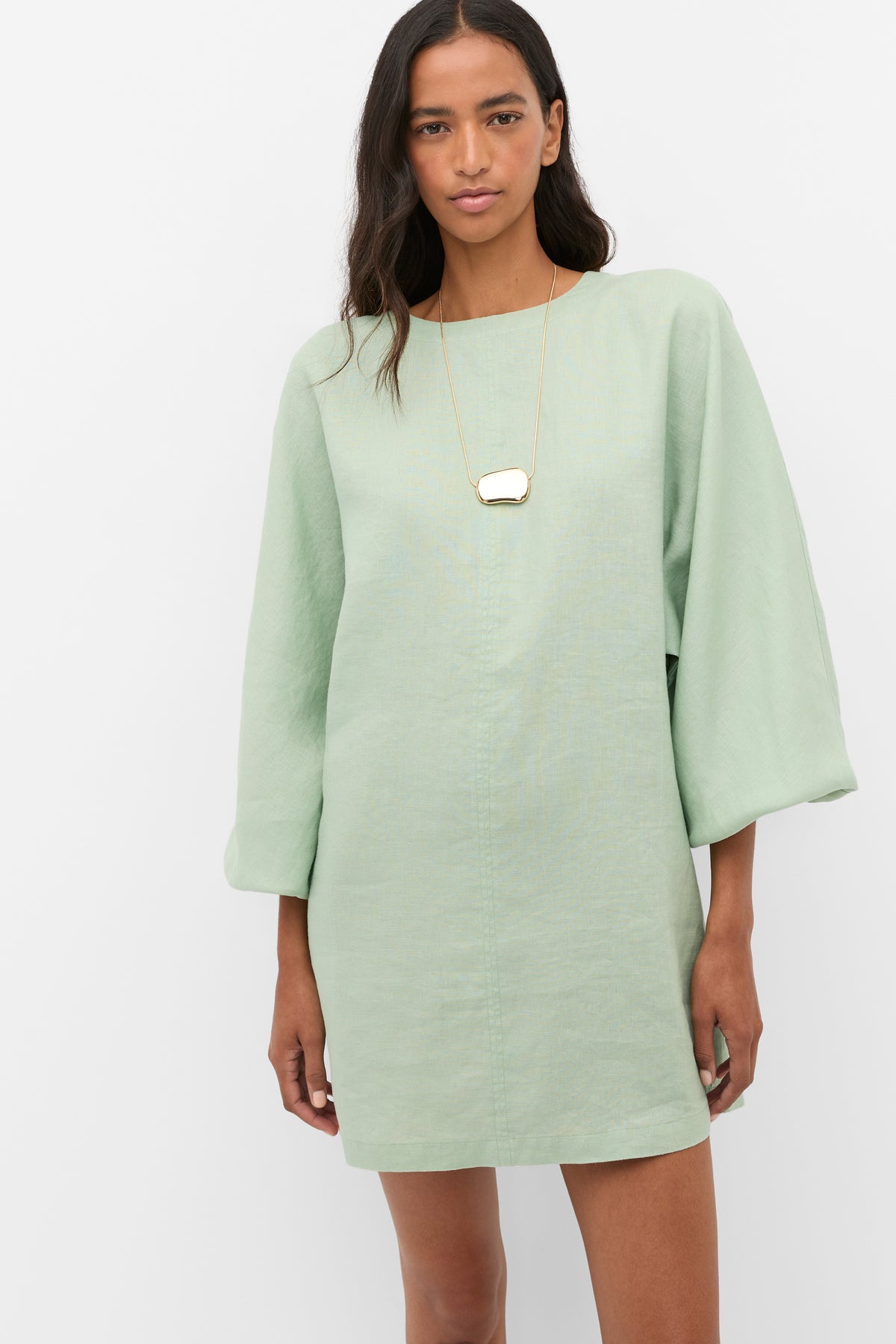 Linen Blouson Sleeve Dress