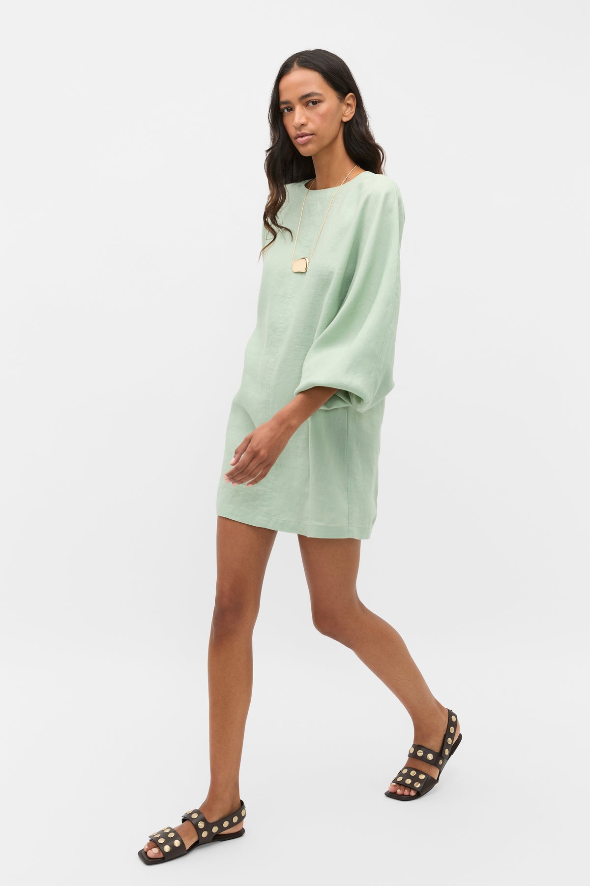 Linen Blouson Sleeve Dress