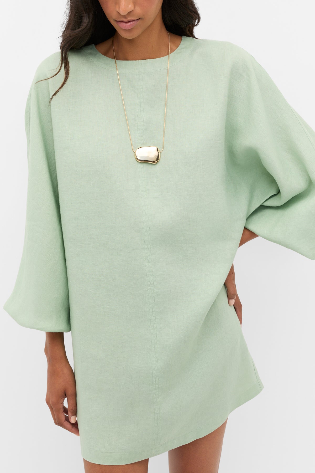 Linen Blouson Sleeve Dress