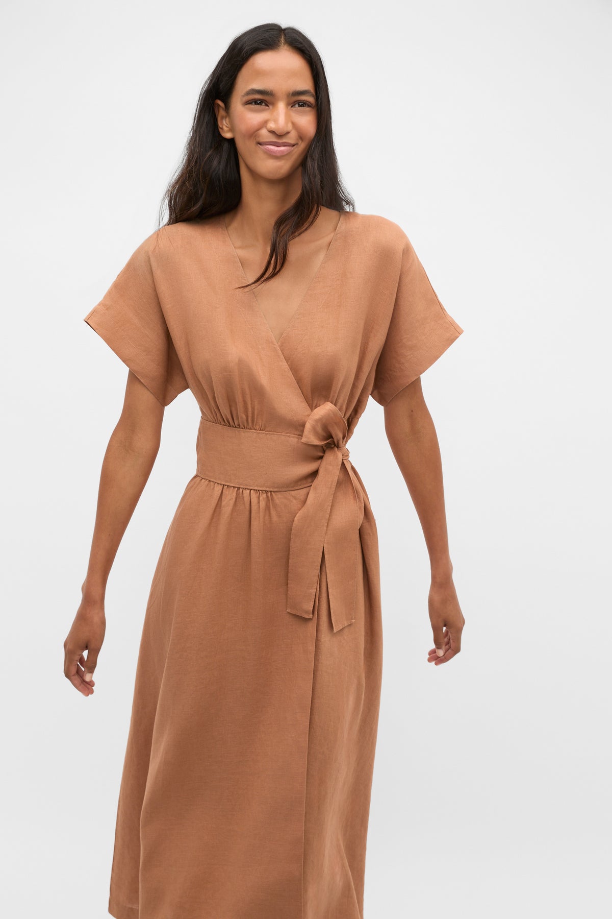 Linen Wrap Midi Dress