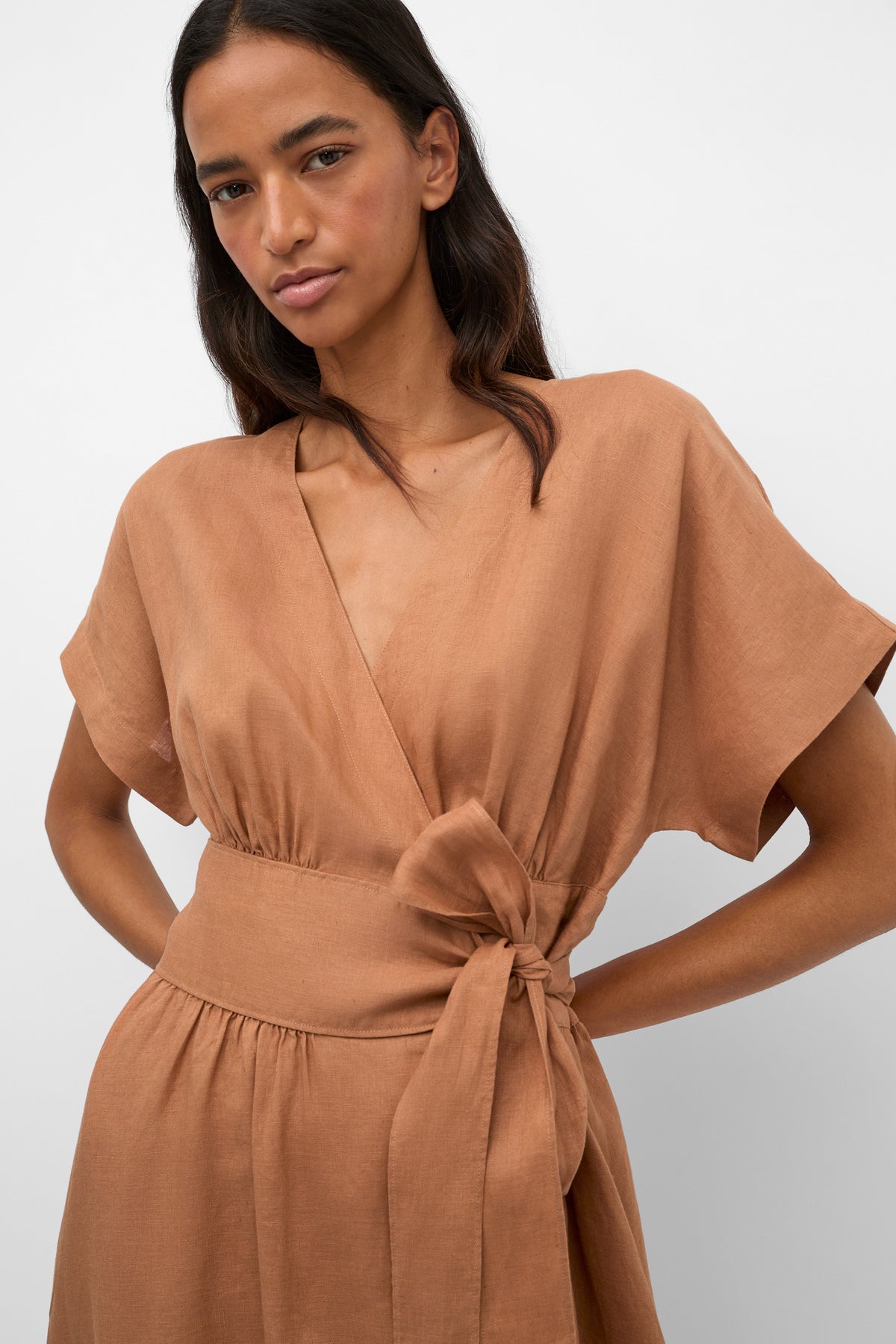 Linen Wrap Midi Dress