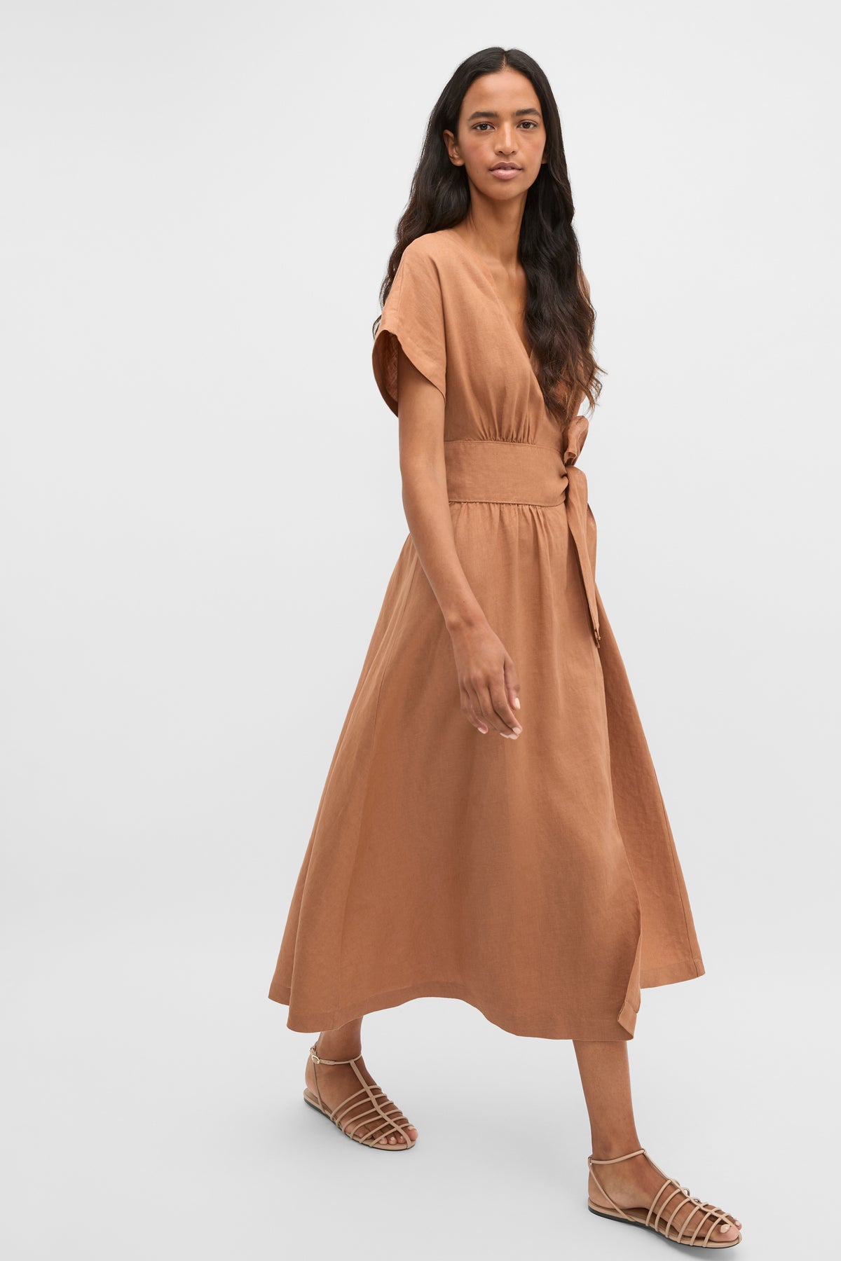 Linen Wrap Midi Dress