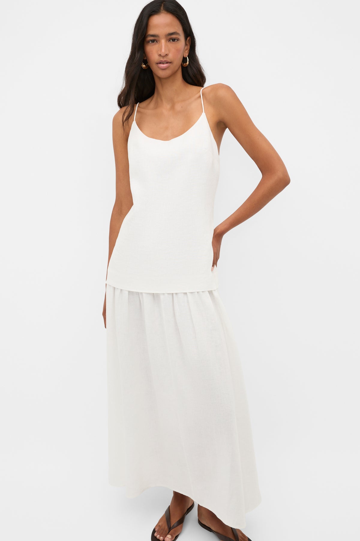 Linen Drop Waist Maxi Dress