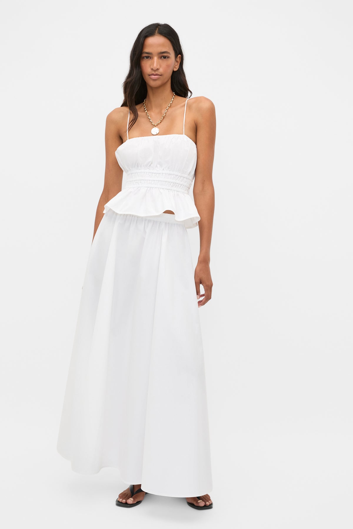 Cotton Poplin Gathered Skirt