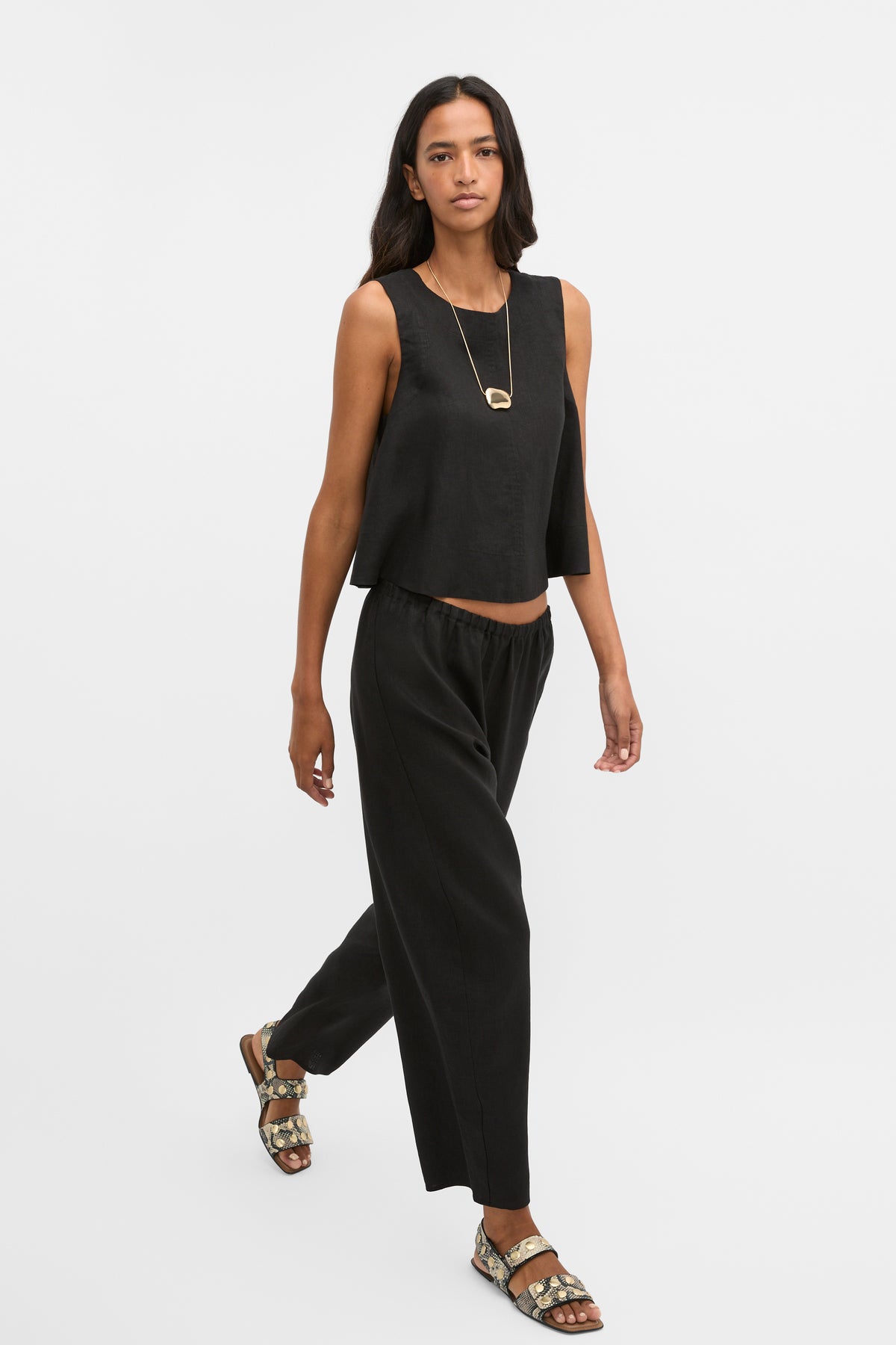 Linen Barrel Leg Elasticated Pant