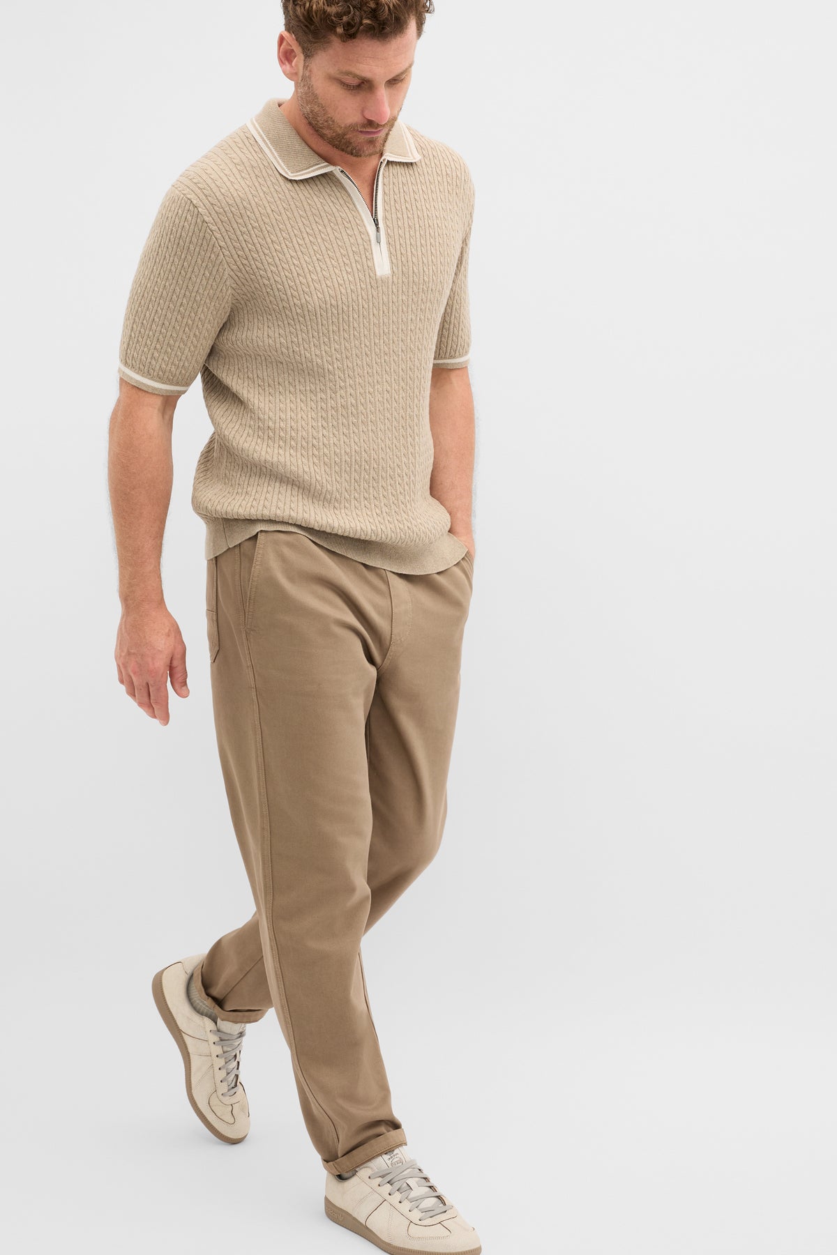 Zipped Cable Knit Polo