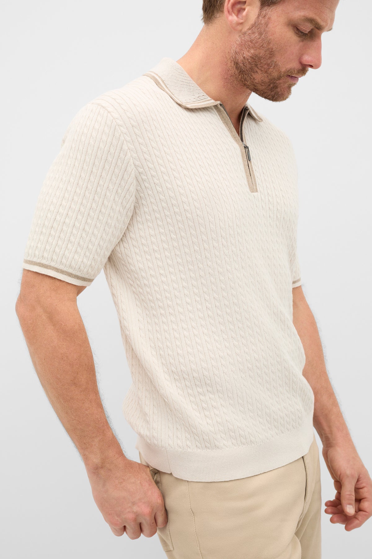 Zipped Cable Knit Polo