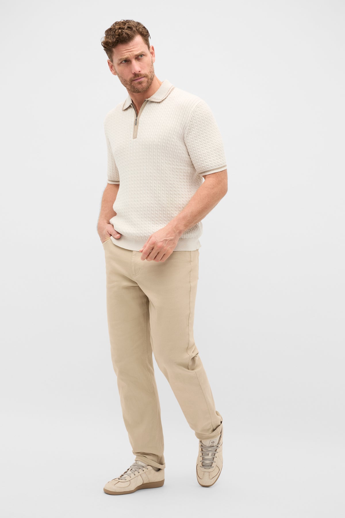 Zipped Cable Knit Polo