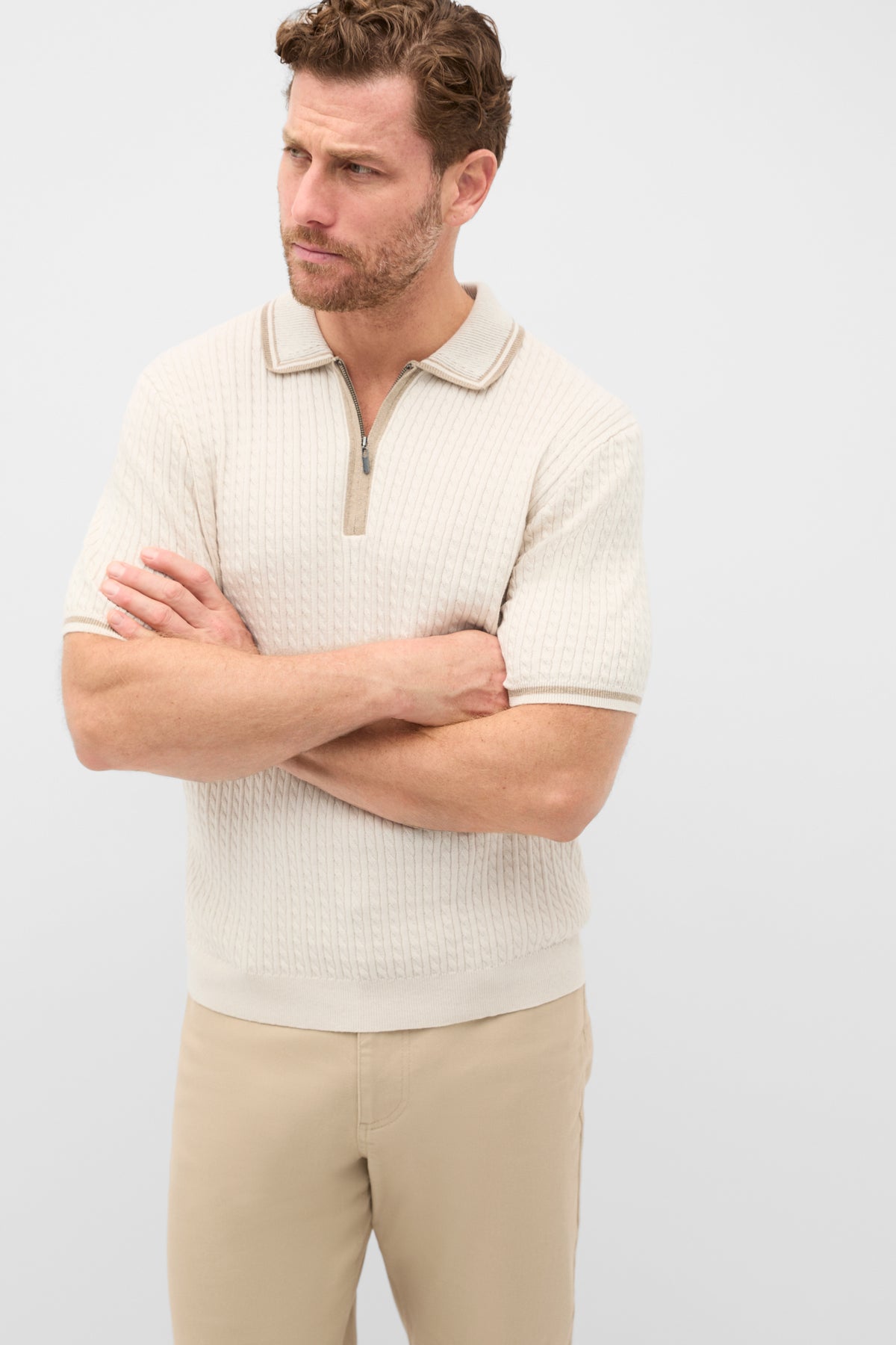 Zipped Cable Knit Polo