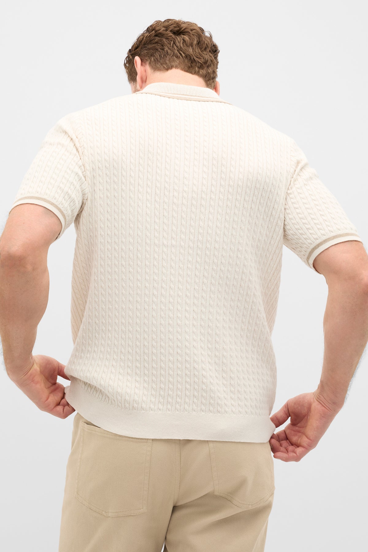 Zipped Cable Knit Polo