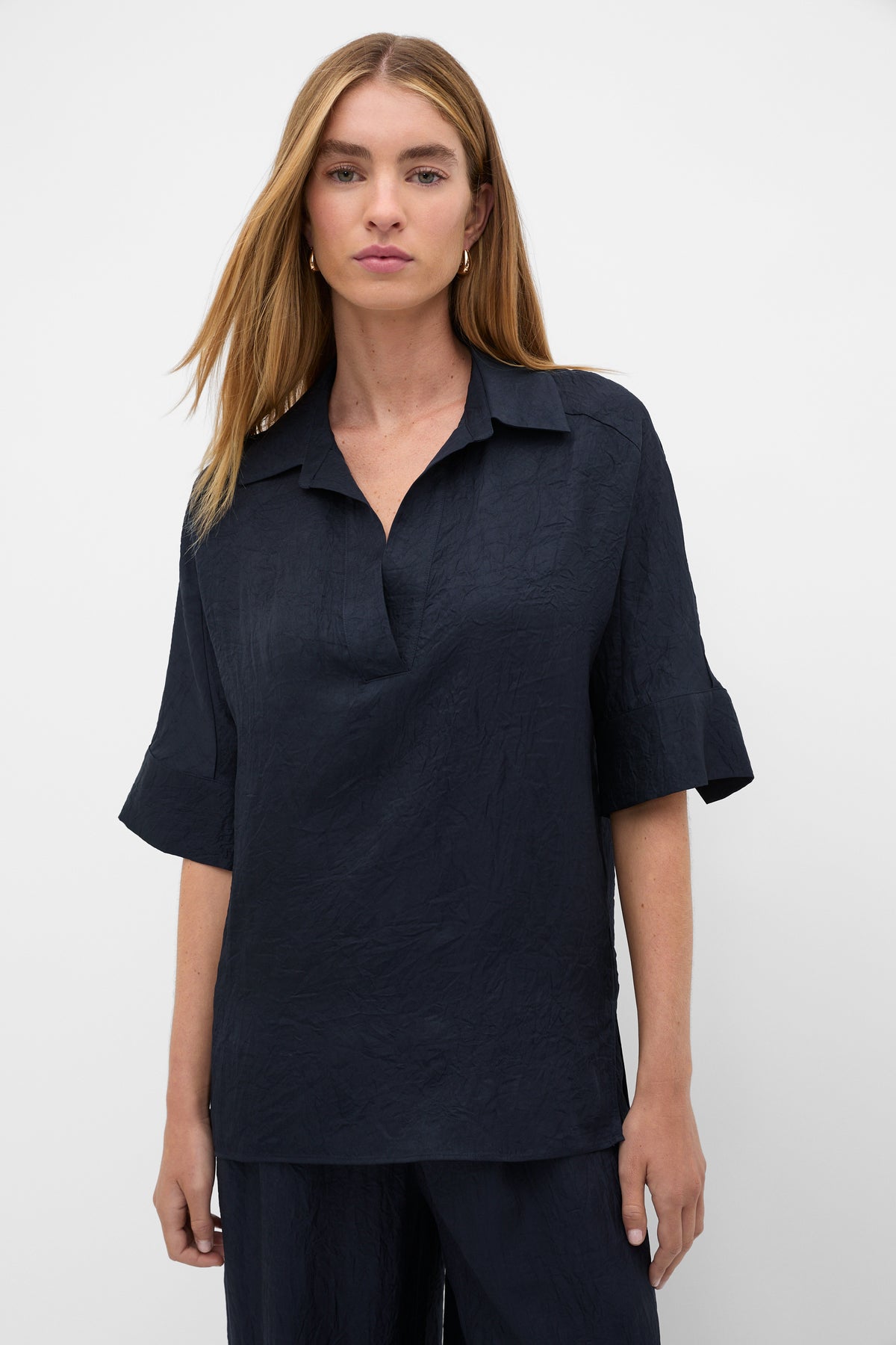 Textured Satin Collared Popover