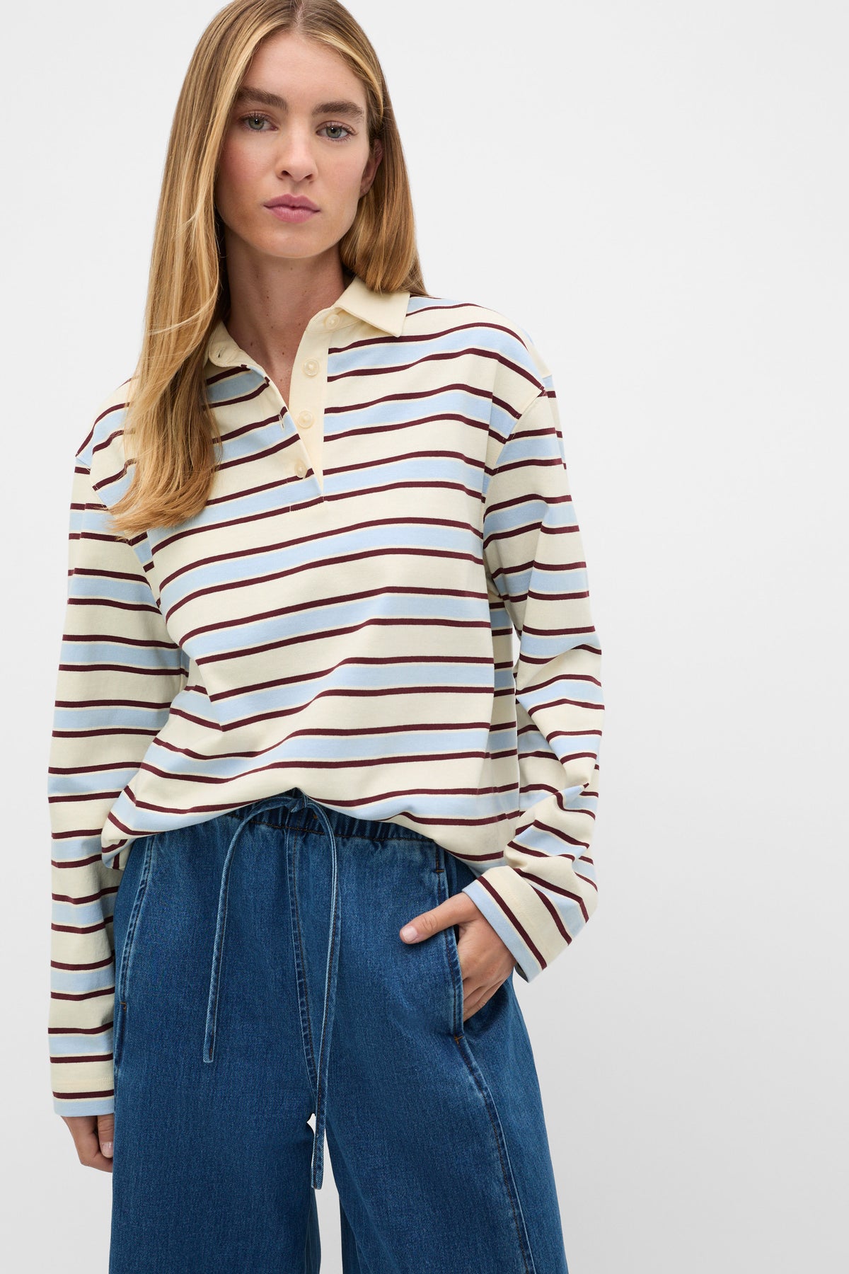 Relaxed Cotton Rugby Polo Top