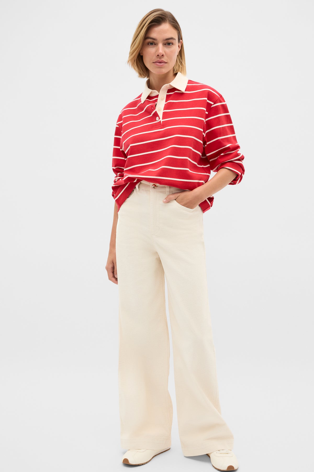 Relaxed Cotton Rugby Polo Top