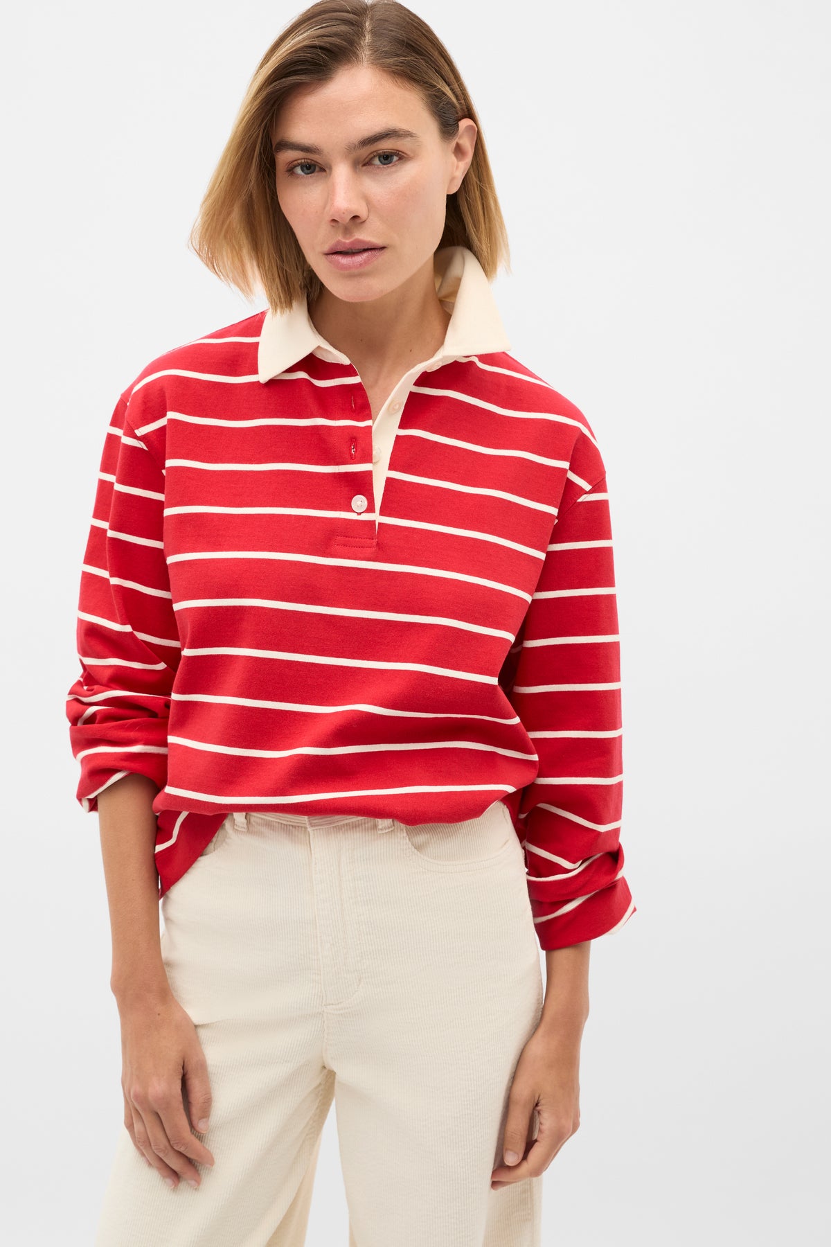 Relaxed Cotton Rugby Polo Top