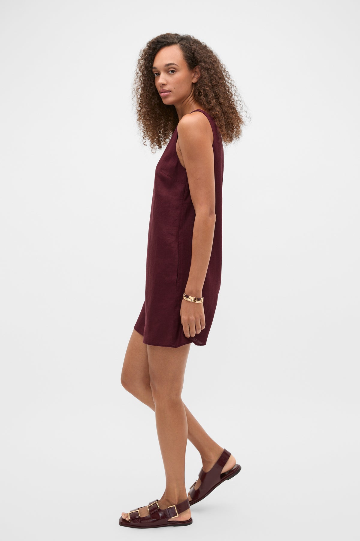 Linen Boat Neck Mini Dress