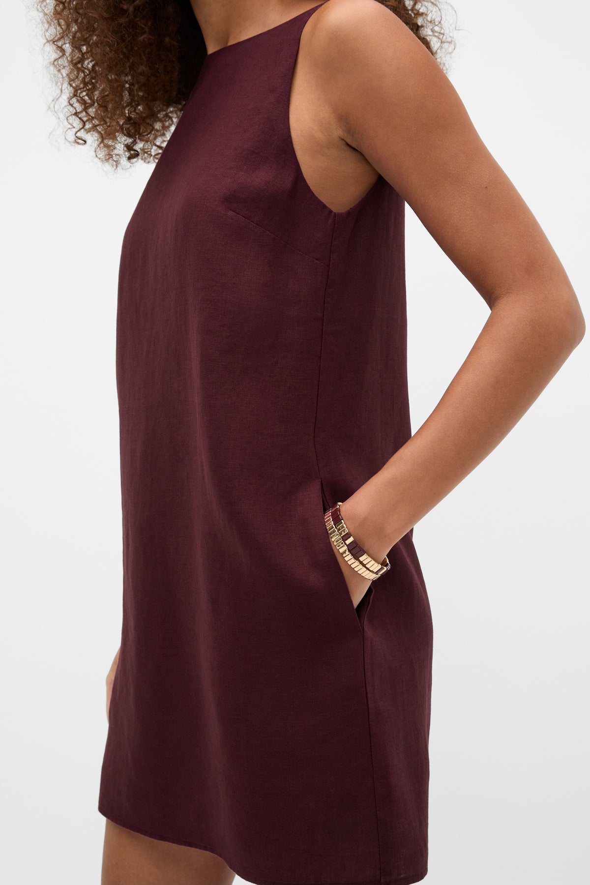 Linen Boat Neck Mini Dress