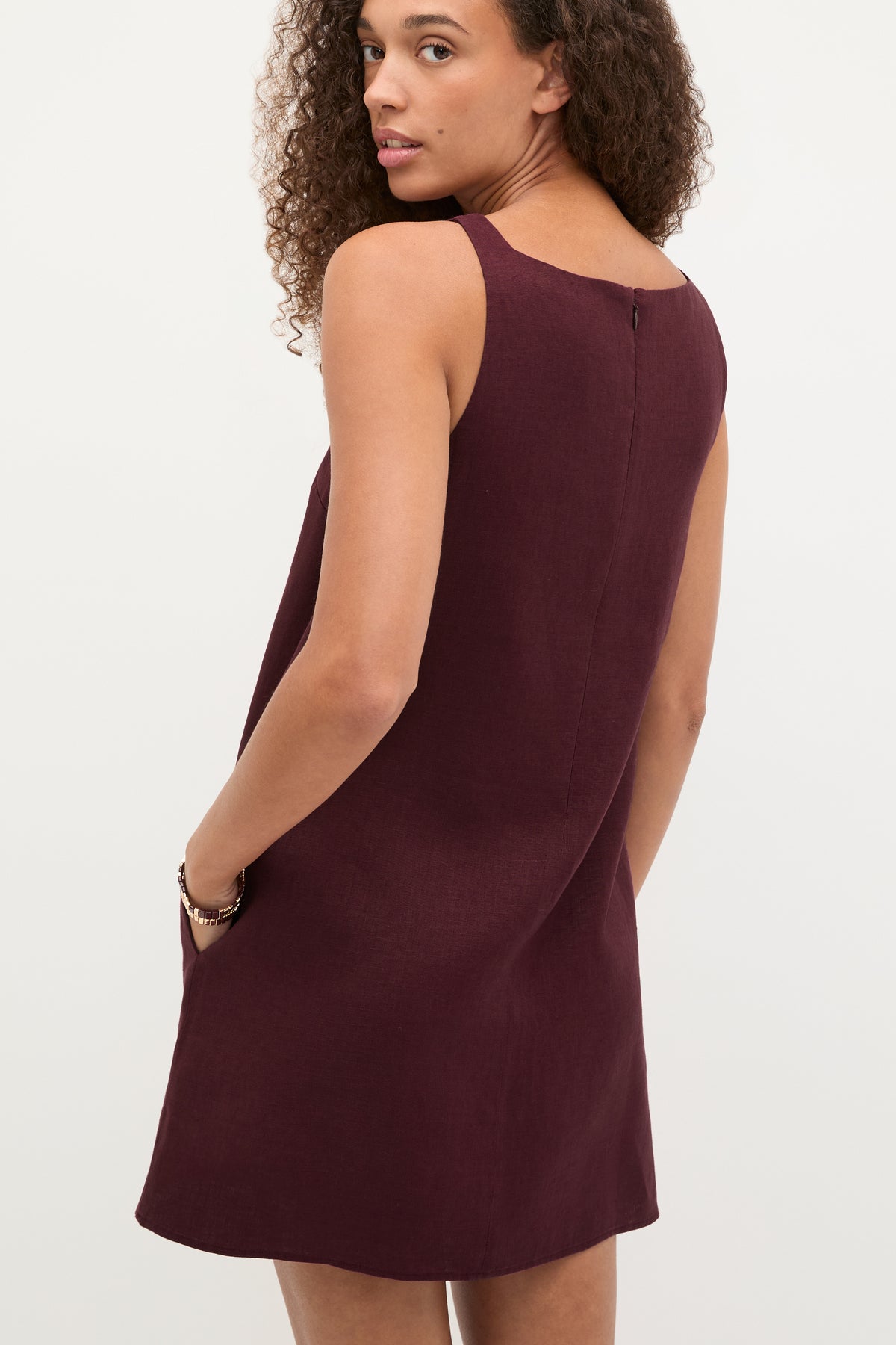 Linen Boat Neck Mini Dress