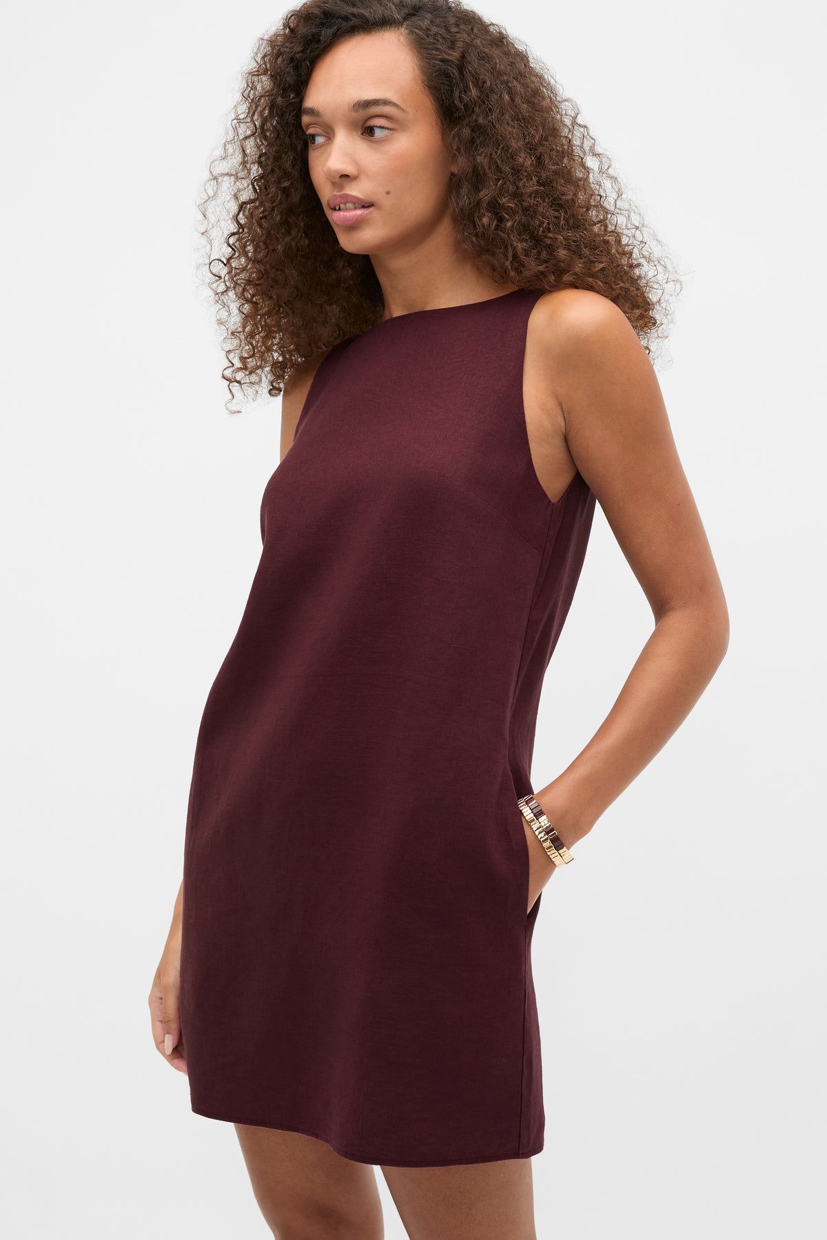Linen Boat Neck Mini Dress