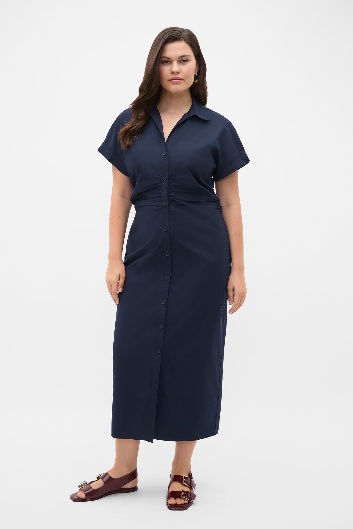 Poplin Ruched Shirt Dress