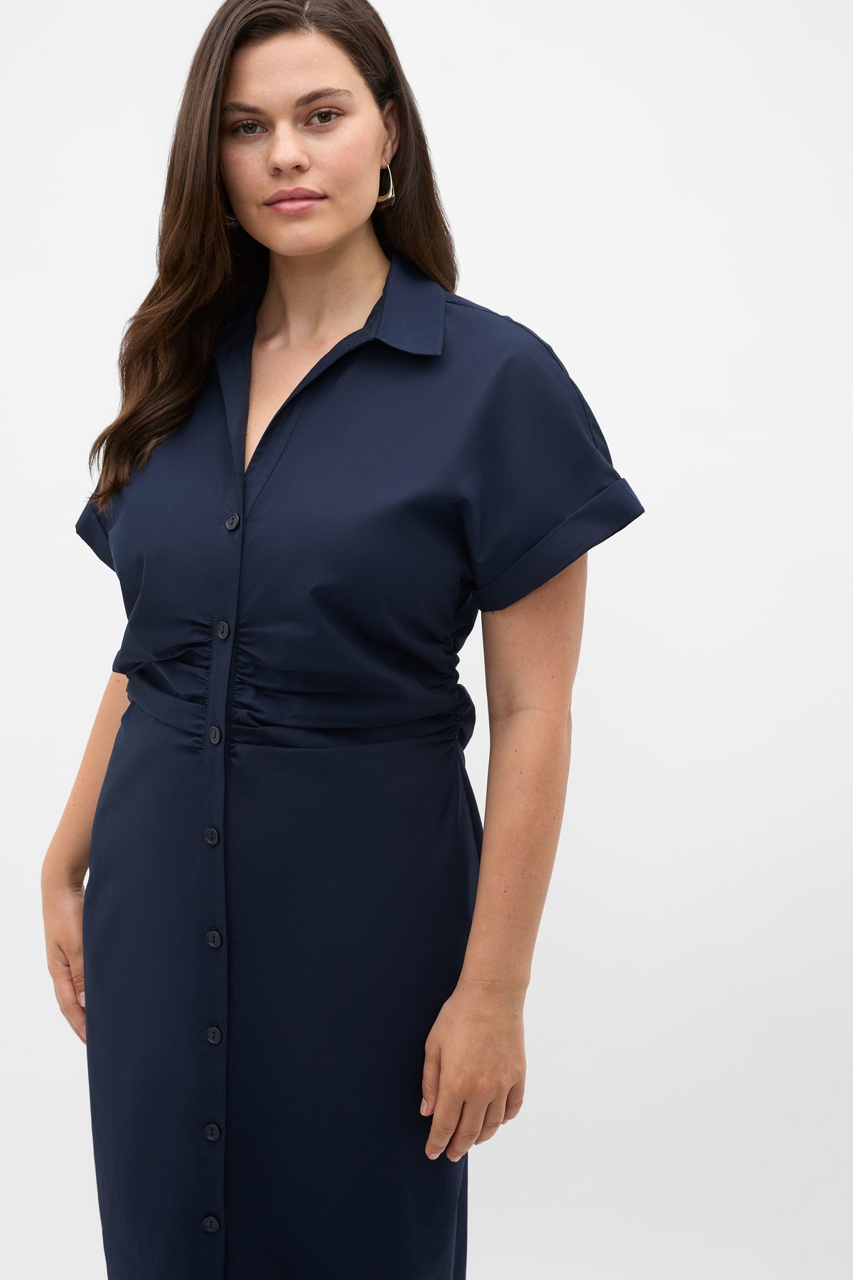 Poplin Ruched Shirt Dress