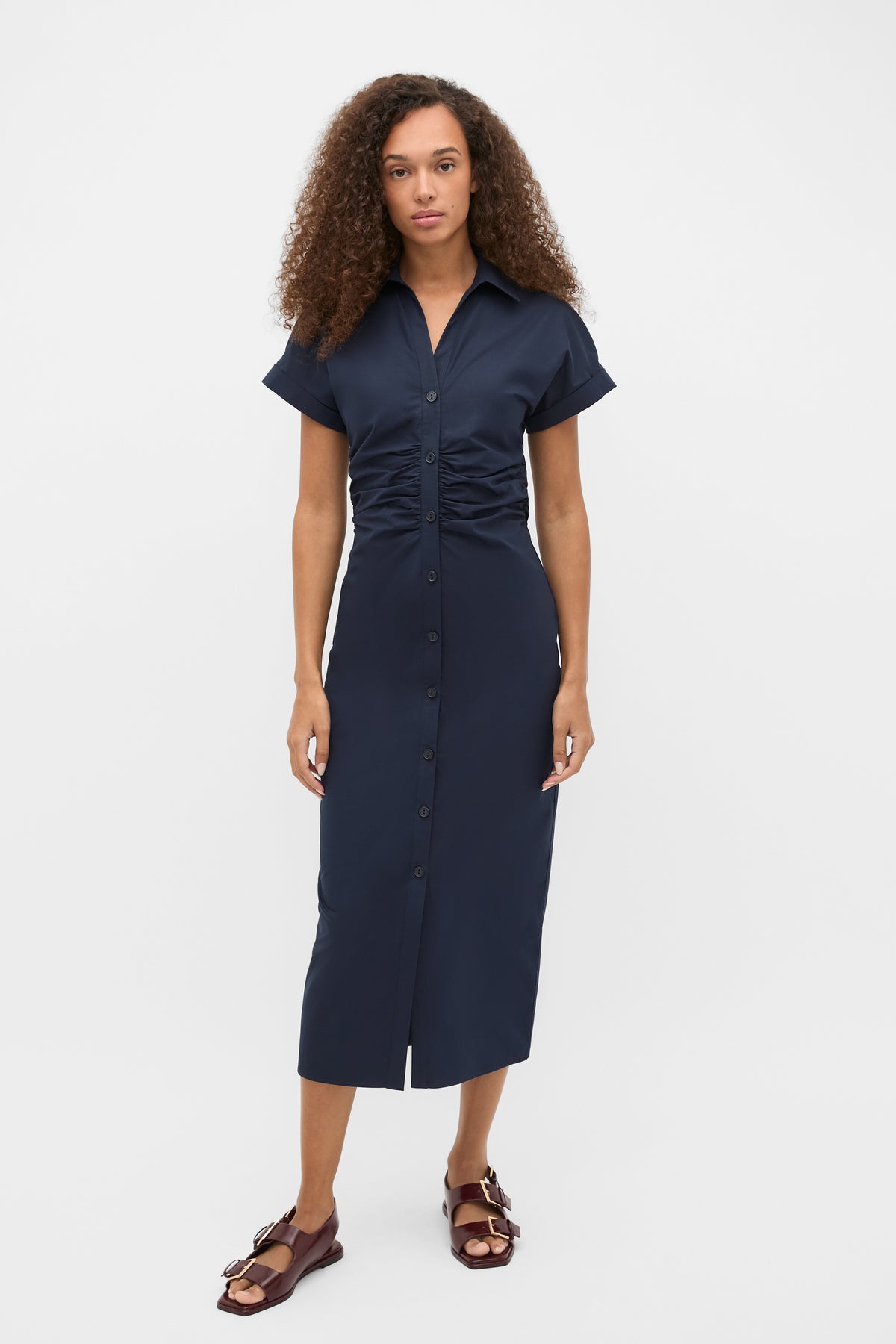 Poplin Ruched Shirt Dress