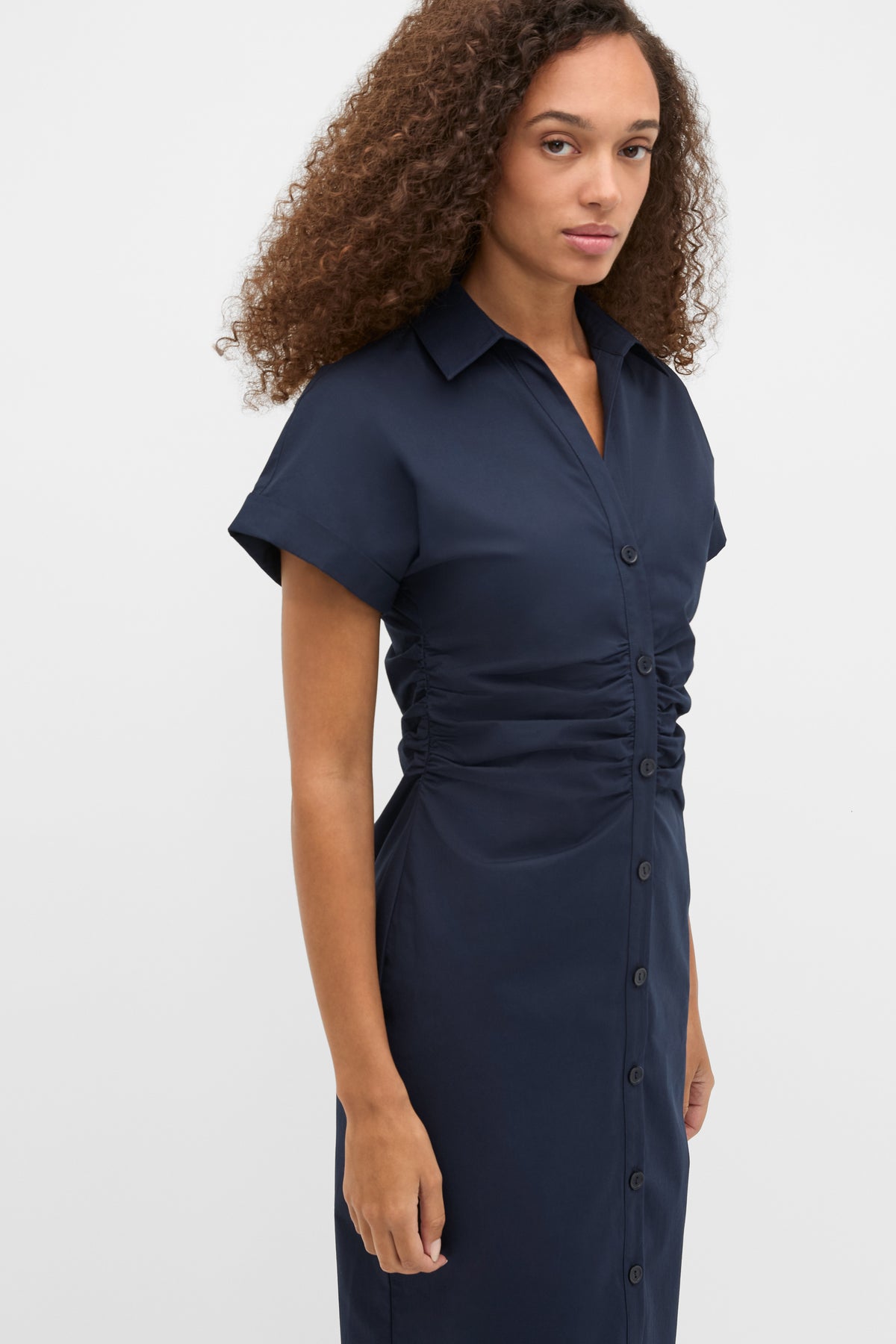 Poplin Ruched Shirt Dress