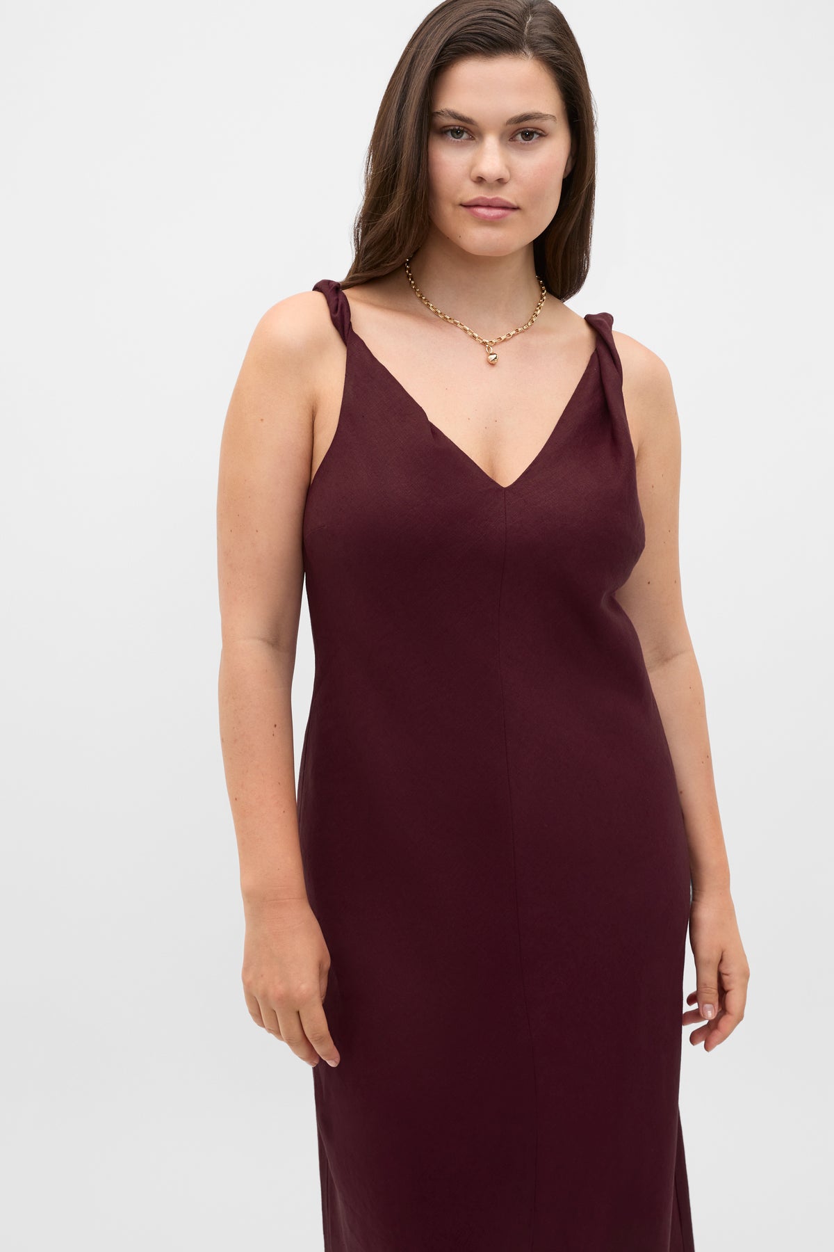 Linen Twist Shoulder Maxi Dress