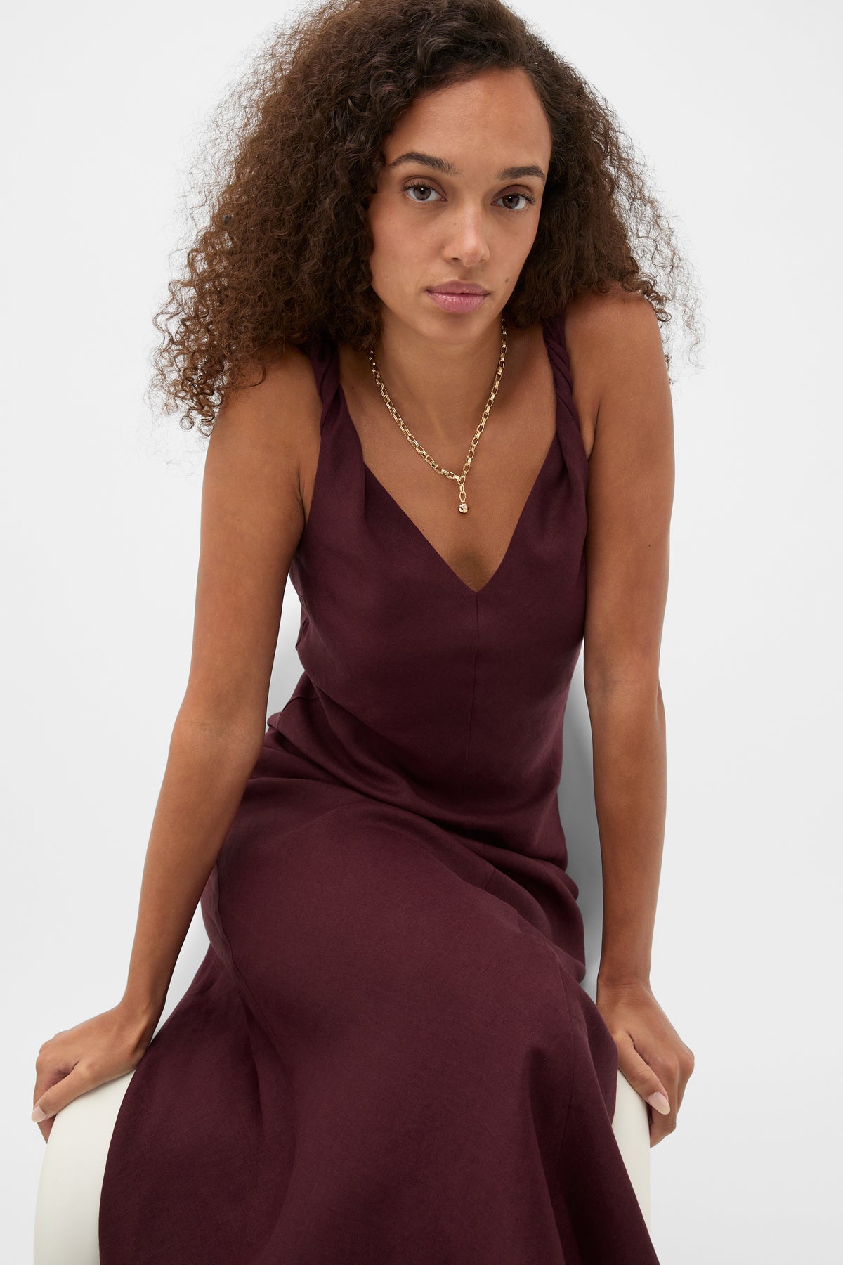 Linen Twist Shoulder Maxi Dress